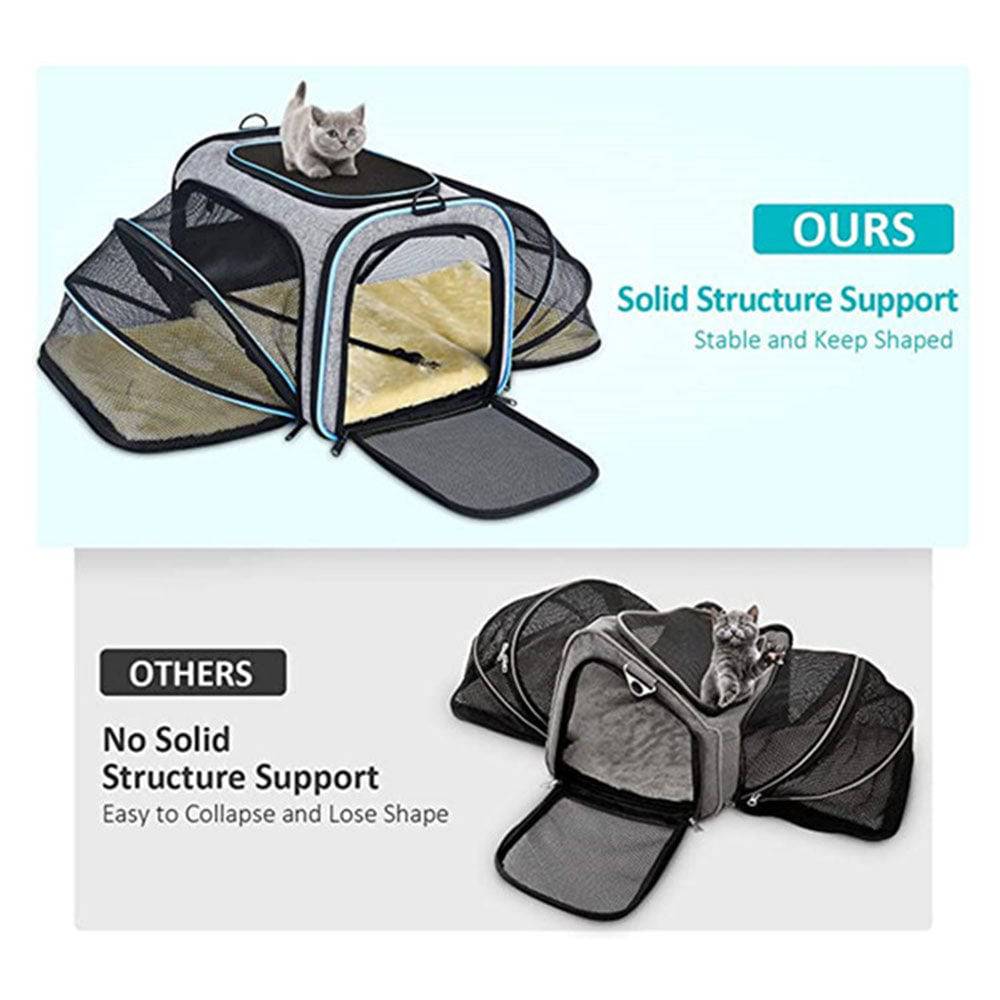 COOLBABY LZM-CWXDB Cat Carrier Airline Approved Pet Carrier,Pet Double Extension Foldable Bag for Traveling Portable Breathable Pet Carrier Bag,3 Open Doors,2 Reflective Tapes - COOLBABY