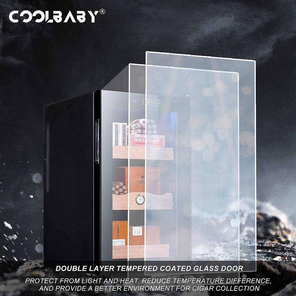 COOLBABY LZM-XJG01 Electronic Cigar Cabinet 48L,Cedar Wood Cigar Stand,Built -in LED Cold Light Lamp,Air Cooled Circulation Moisturizing - COOLBABY