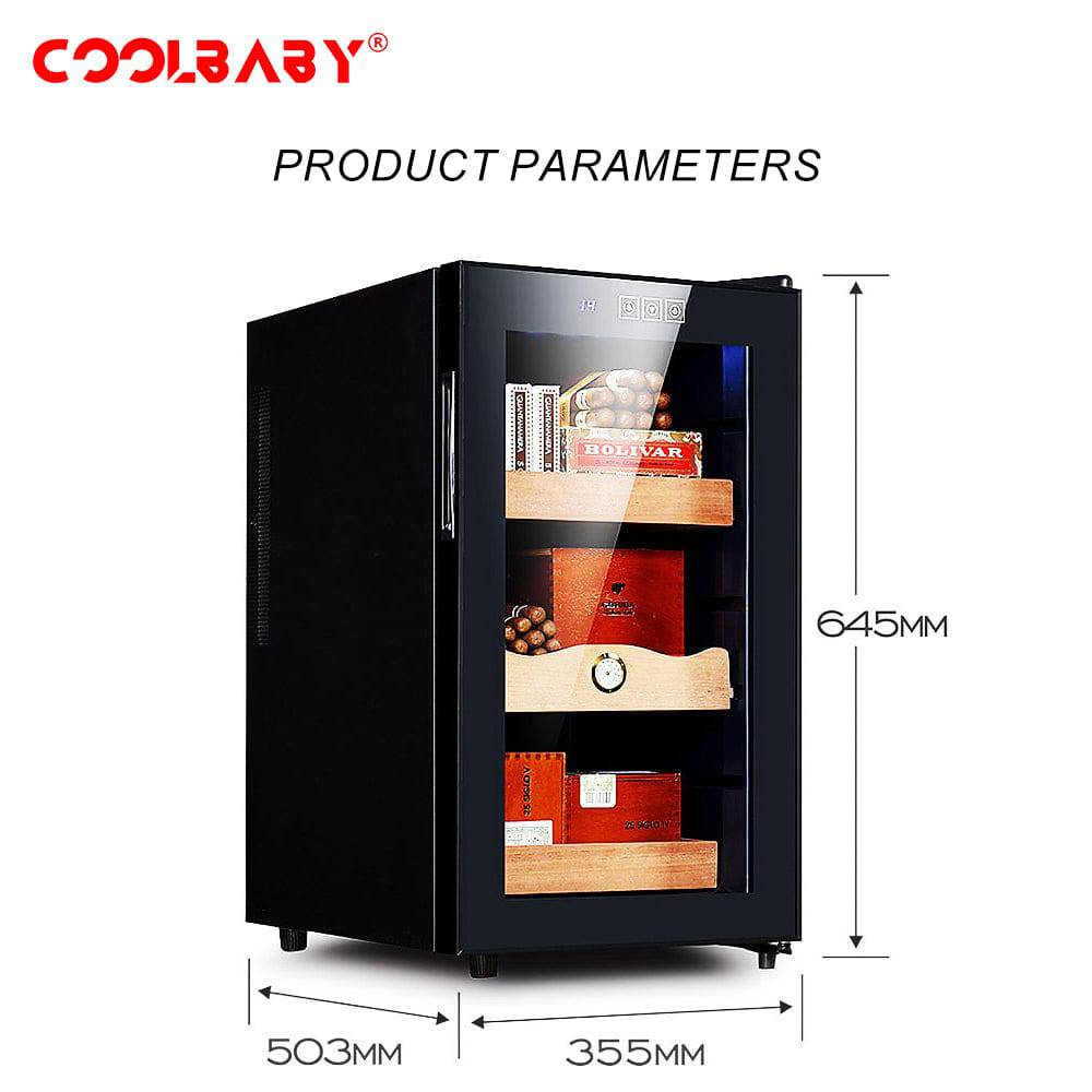 COOLBABY LZM-XJG01 Electronic Cigar Cabinet 48L,Cedar Wood Cigar Stand,Built -in LED Cold Light Lamp,Air Cooled Circulation Moisturizing - COOLBABY