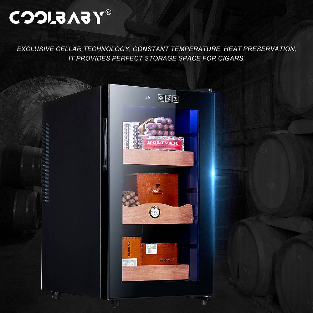 COOLBABY LZM-XJG01 Electronic Cigar Cabinet 48L,Cedar Wood Cigar Stand,Built -in LED Cold Light Lamp,Air Cooled Circulation Moisturizing - COOLBABY