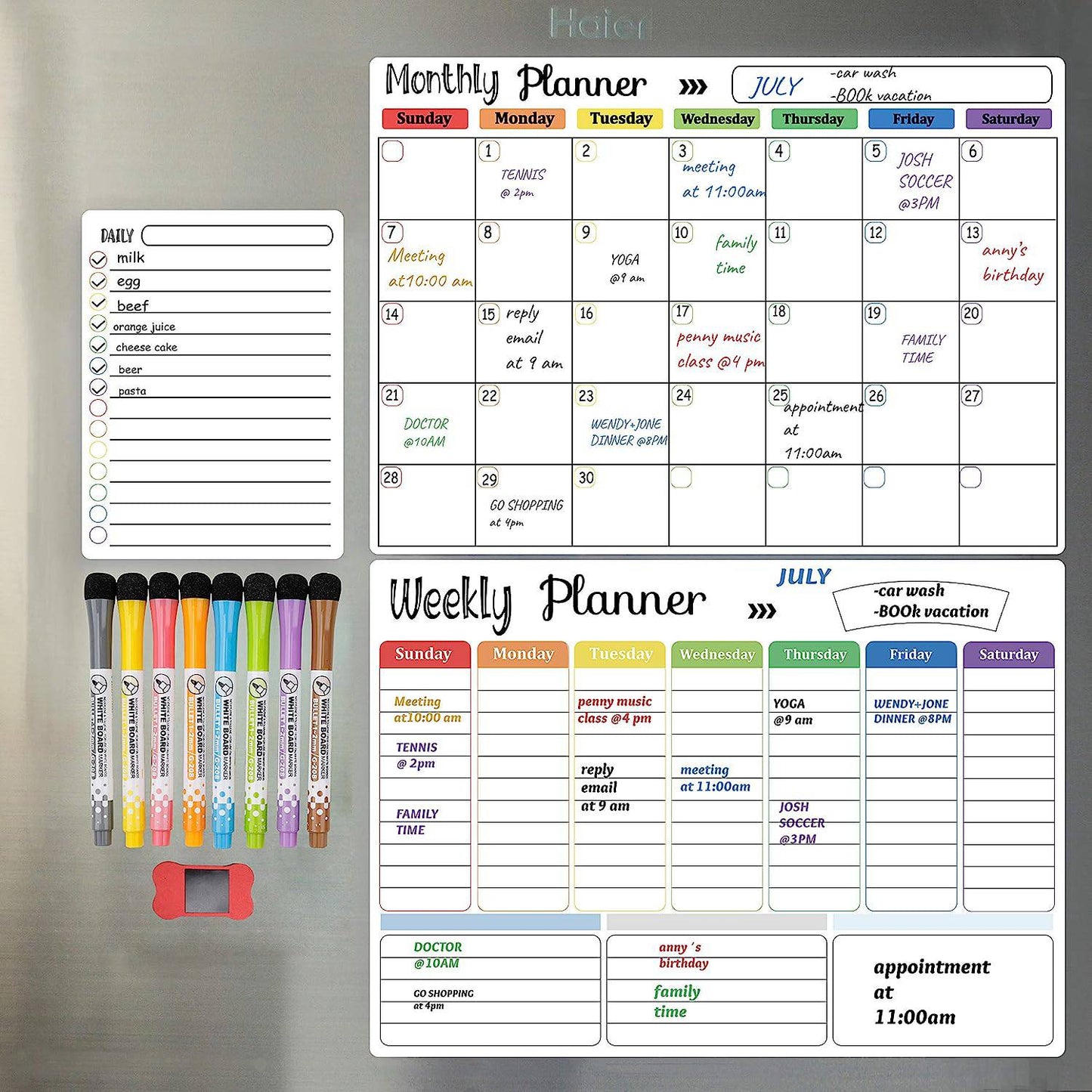 COOLBABY Magnetic Whiteboard Weekly Calendar Planner Board Set-Including Grocery Shopping List - COOLBABY