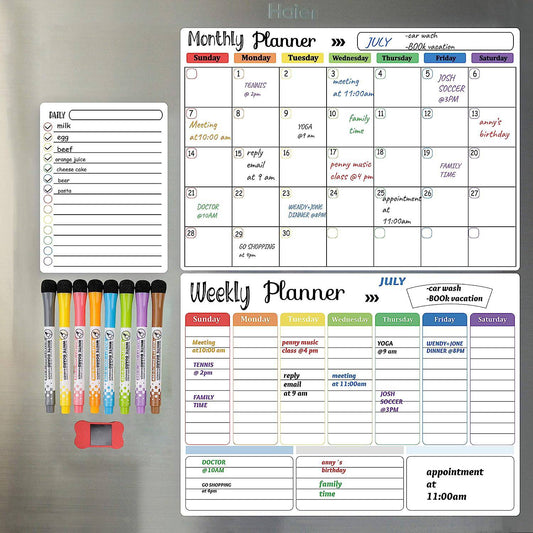 COOLBABY Magnetic Whiteboard Weekly Calendar Planner Board Set-Including Grocery Shopping List - COOLBABY