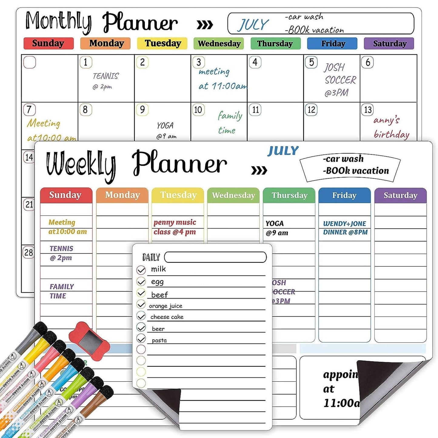 COOLBABY Magnetic Whiteboard Weekly Calendar Planner Board Set-Including Grocery Shopping List - COOLBABY