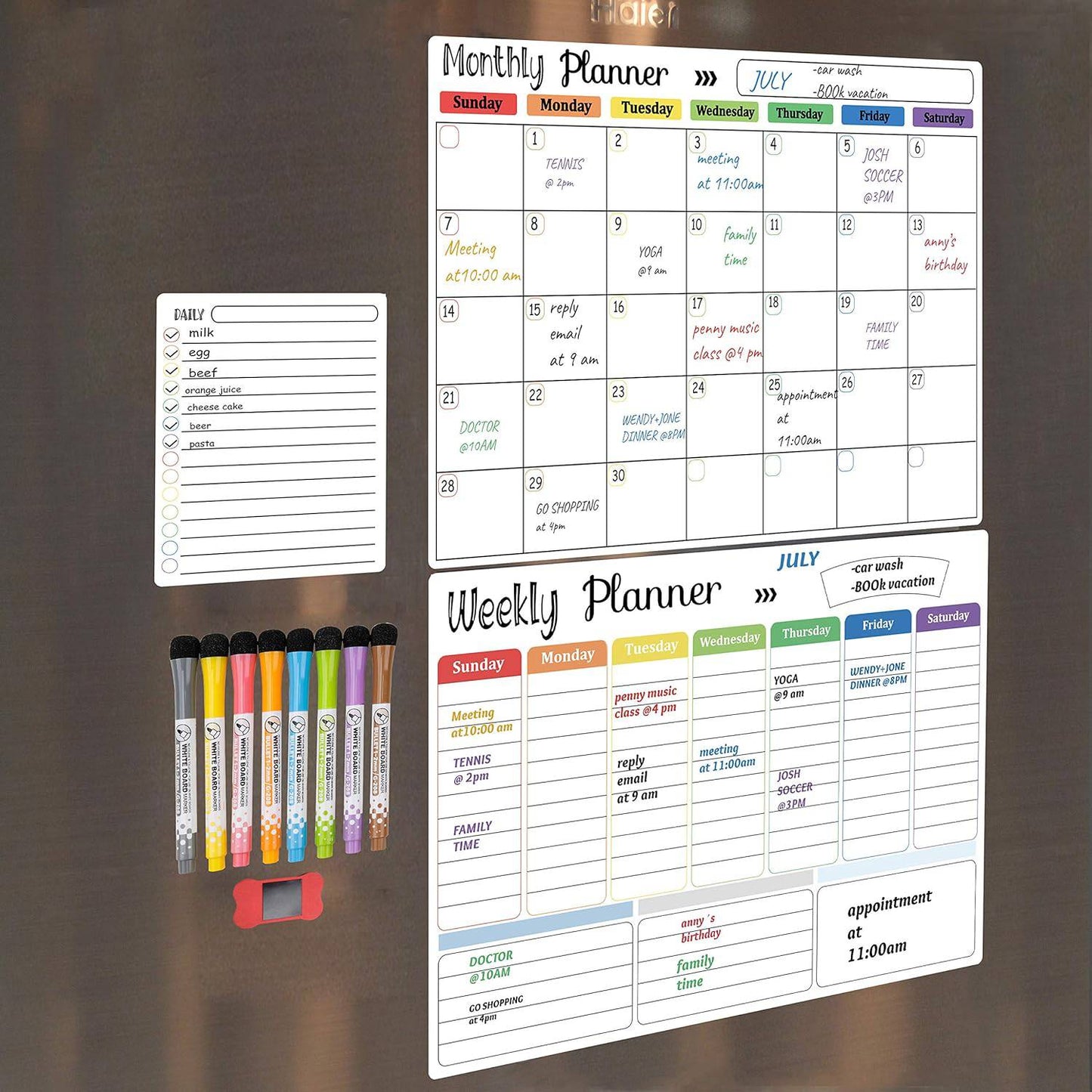 COOLBABY Magnetic Whiteboard Weekly Calendar Planner Board Set-Including Grocery Shopping List - COOLBABY