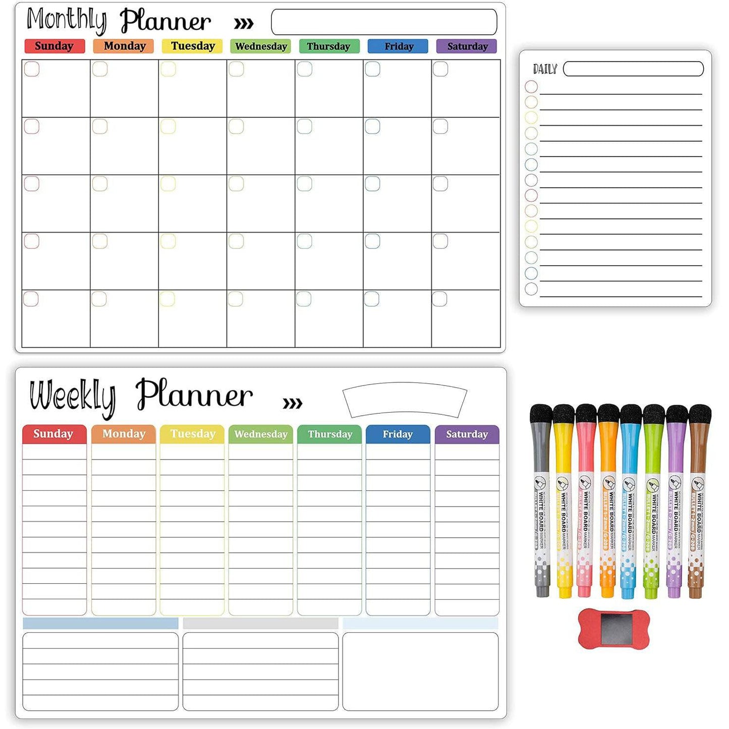 COOLBABY Magnetic Whiteboard Weekly Calendar Planner Board Set-Including Grocery Shopping List - COOLBABY