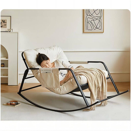 COOLBABY Oversized Rocking Chair, Casual Side Armchair, Comfortable Lunch Break Thick Technical Cloth Cushion, Steel Legs, Suitable for Living Room, Bedroom and Balcony Beige - COOLBABY