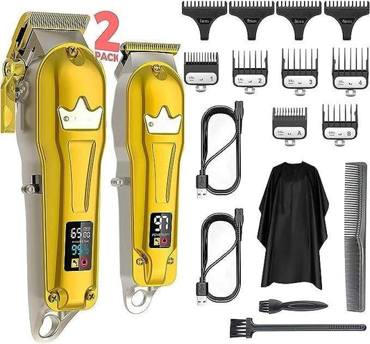 COOLBABY Professional Men's Hair Clipper Hair Cutting Kit And Zero Gap T-blade Clipper Combination Cordless Hair Clipper Set - COOLBABY