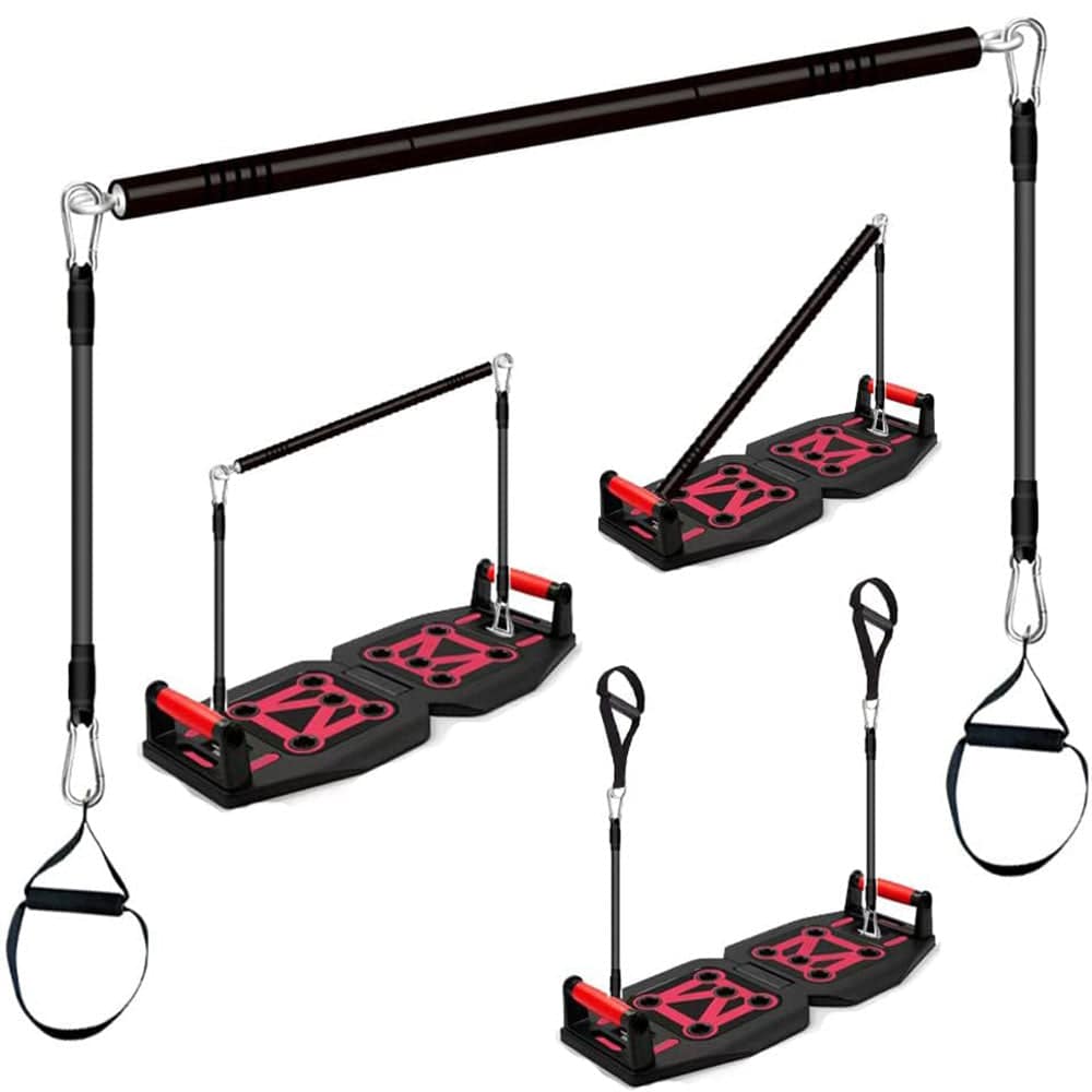 COOLBABY Push-up Board, 6-in-1 Foldable Push-up Stand,Pilates Bar Fitness Accessories with Resistance Bands - COOLBABY