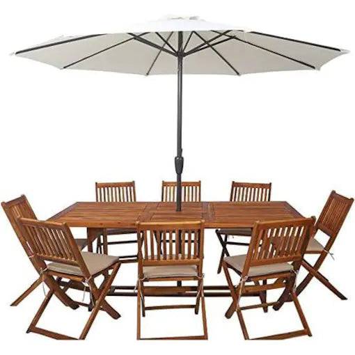 COOLBABY Solid Acacia Wood Outdoor Dining Table and Chairs - 9-Piece Garden Patio Set - COOLBABY