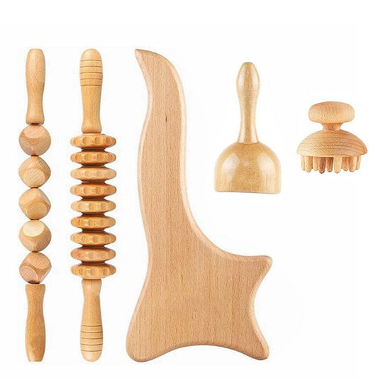COOLBABY SSZ-AM01 Revitalize with our 5-in-1 Beech Wood Massage Tool Set - COOLBABY
