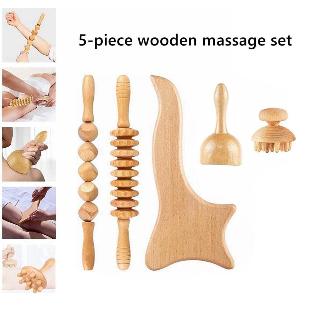 COOLBABY SSZ-AM01 Revitalize with our 5-in-1 Beech Wood Massage Tool Set - COOLBABY