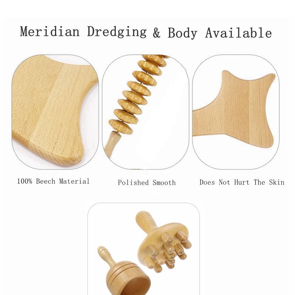 COOLBABY SSZ-AM01 Revitalize with our 5-in-1 Beech Wood Massage Tool Set - COOLBABY