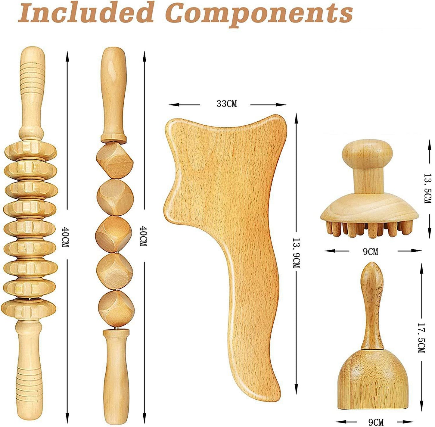 COOLBABY SSZ-AM01 Revitalize with our 5-in-1 Beech Wood Massage Tool Set - COOLBABY