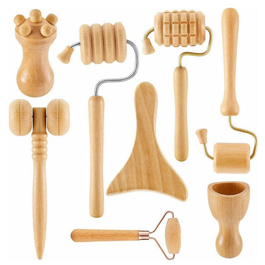 COOLBABY SSZ-AM02 Set Of 8 Wooden Facial Massage Tools V Shape Massage Roller Massager Skin Care Facial Tools Anti-Cellulite Tools Wrinkle Removal Tools - COOLBABY
