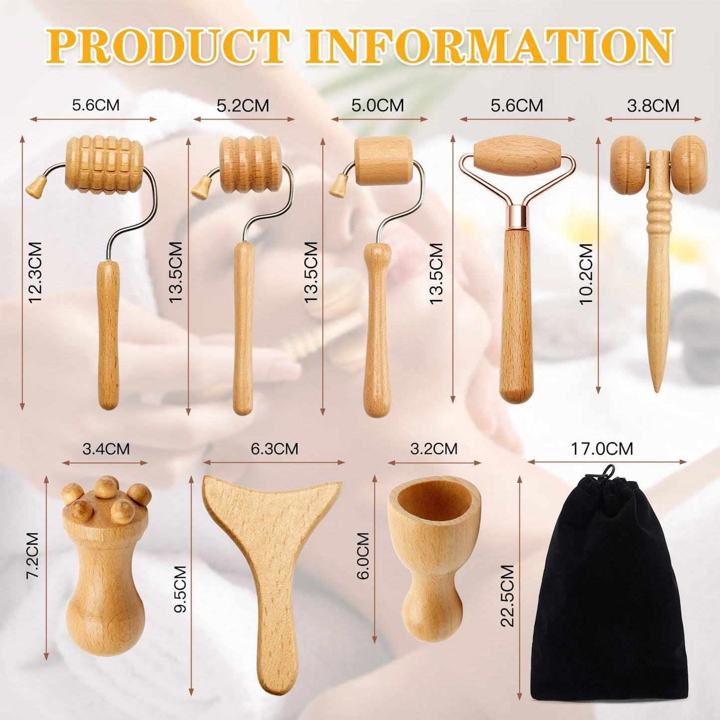 COOLBABY SSZ-AM02 Set Of 8 Wooden Facial Massage Tools V Shape Massage Roller Massager Skin Care Facial Tools Anti-Cellulite Tools Wrinkle Removal Tools - COOLBABY