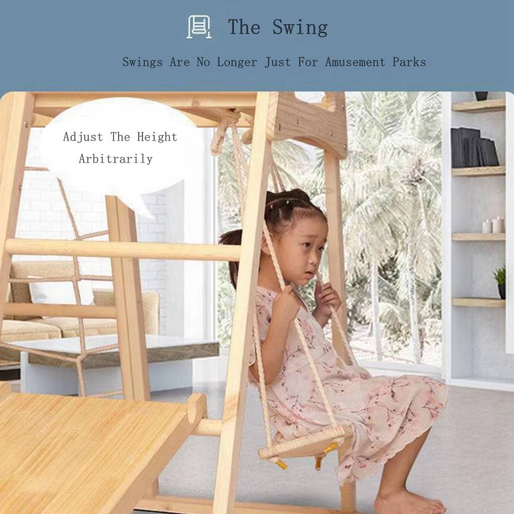 COOLBABY SSZ-PPJ01 6 in 1 Solid Wood Climbing Frame - Children's Indoor Wooden Rock Climbing Slide and Swing Combination - COOLBABY