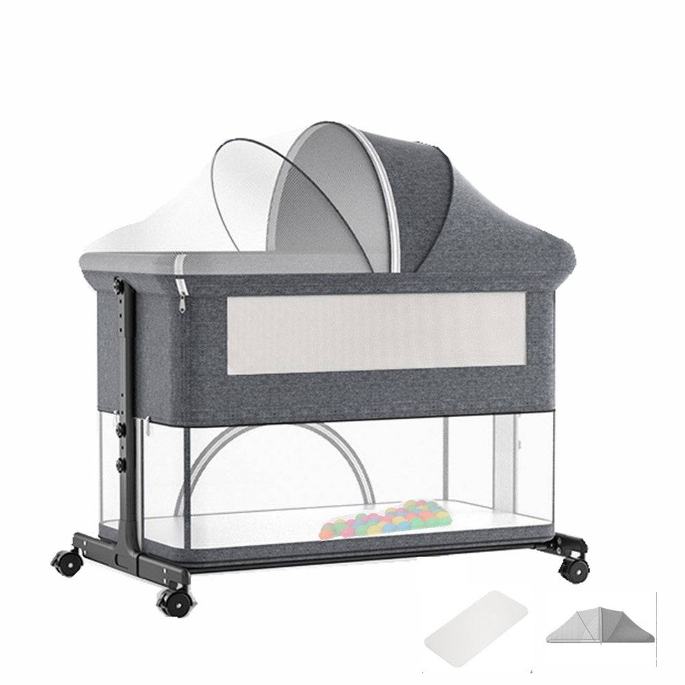 COOLBABY SSZ-YEC01 Crib Stitching Bed Baby Cradle Bed with Large Storage Basket Foldable Height Adjustable - COOLBABY