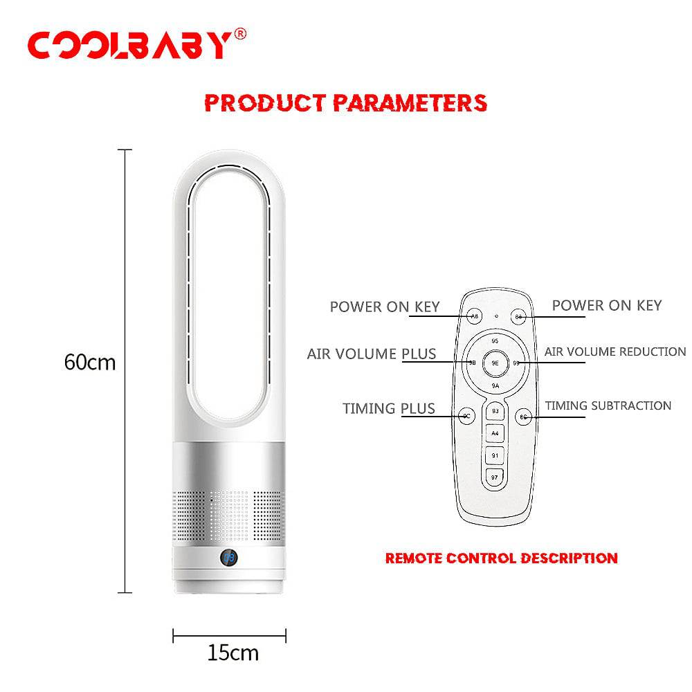 COOLBABY TS-WT Sleep Serenely with Our 8-Hour Timer Bladeless Fan(White) - COOLBABY