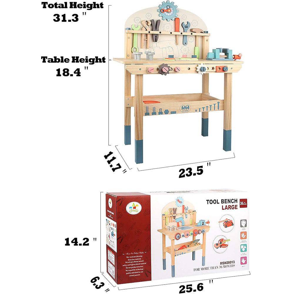 COOLBABY WQSJ-ETXLT Wooden Tool Workbench for Kids,Building Tools Sets Pretend Play Toys - COOLBABY