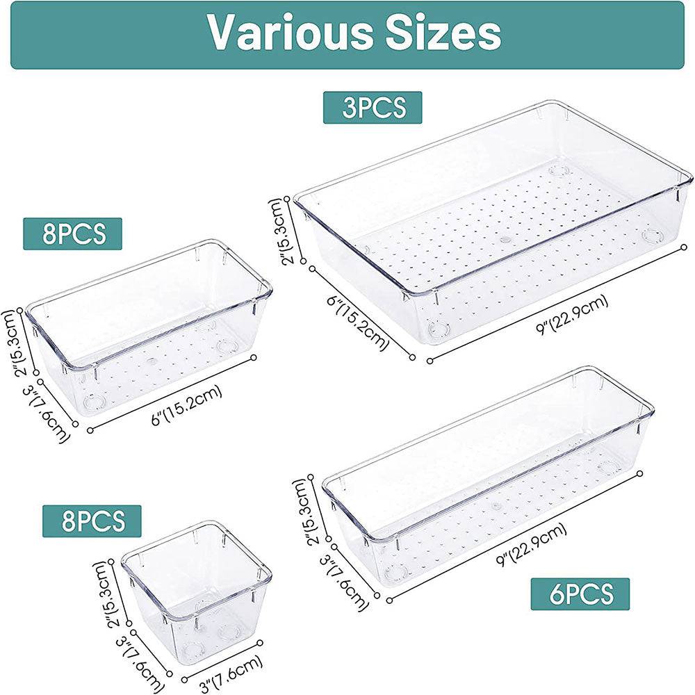 COOLBABY WQSJ-SNH01 25 PCS Clear Plastic Drawer Organizer Set,4 Combinations of Different Sizes - COOLBABY