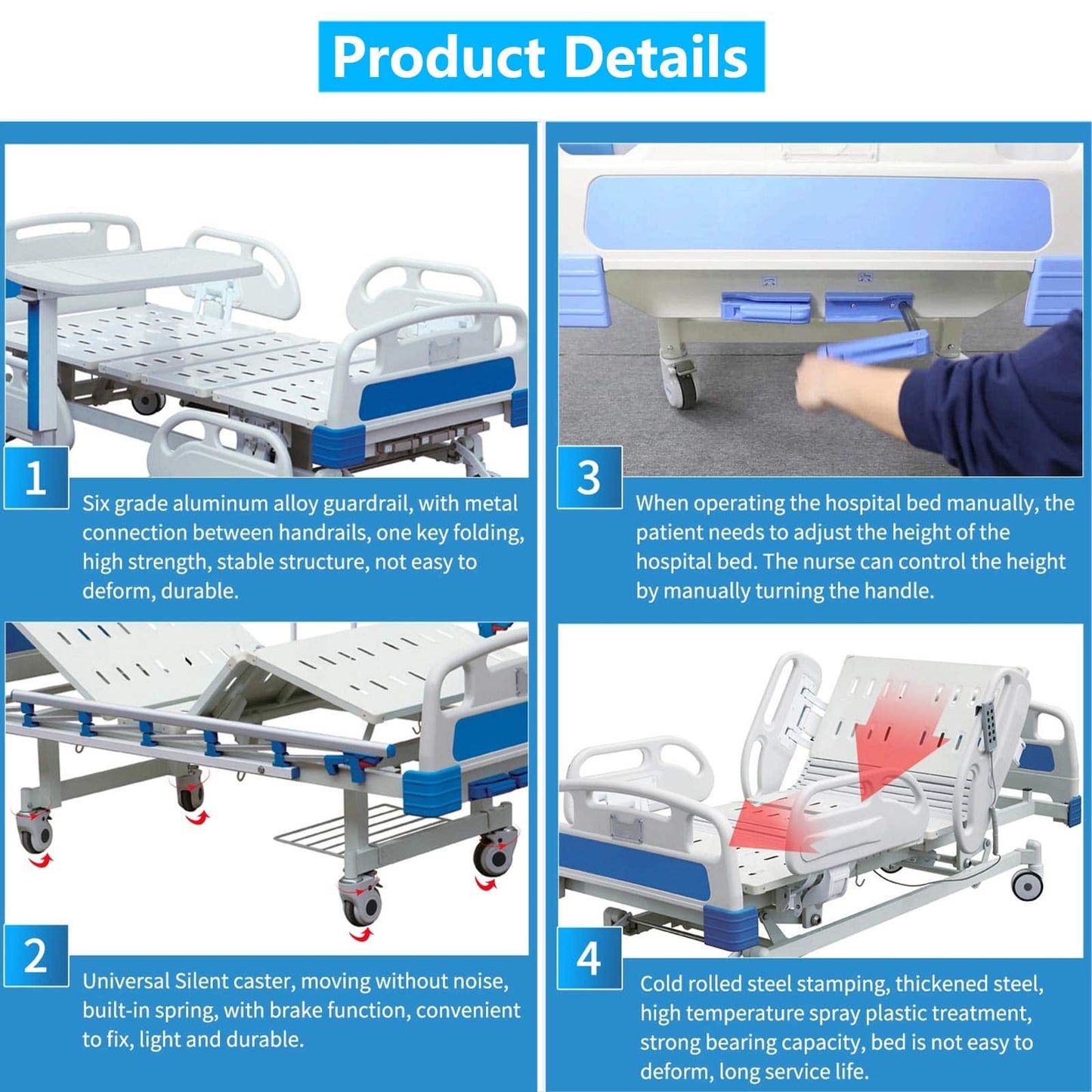 COOLBABY YLC02 Medical hand-operated integral lift nursing bed the ICU intensive-care unit bed is a hand-operated, three-function bed - COOLBABY