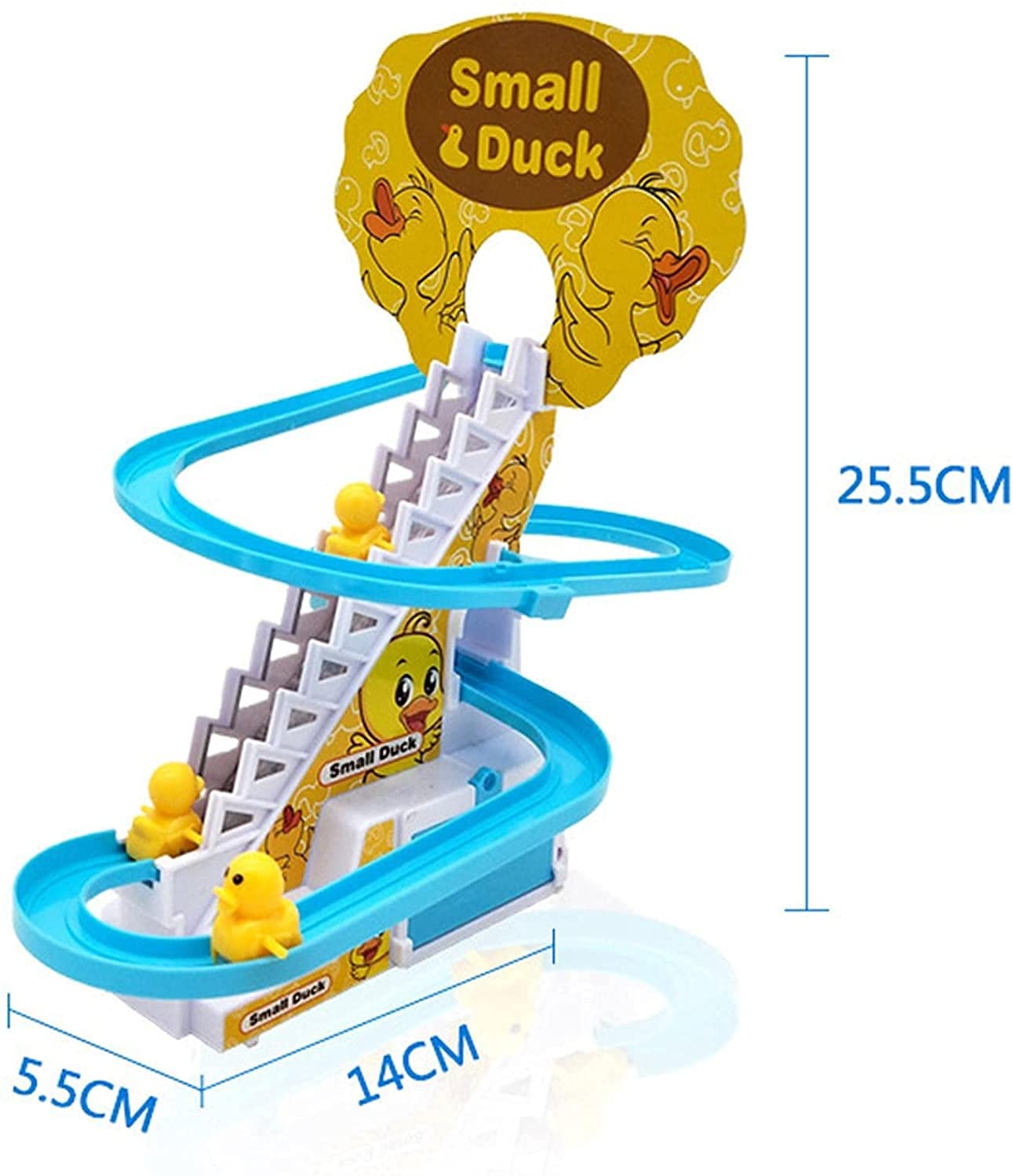 COOLBABY YLY2020 Duck Climbing Stairs Toy Rail Car Toy, Electric Music Climbing Stairs Toy Duck Race Track Set with LED Flashing Lights - COOLBABY