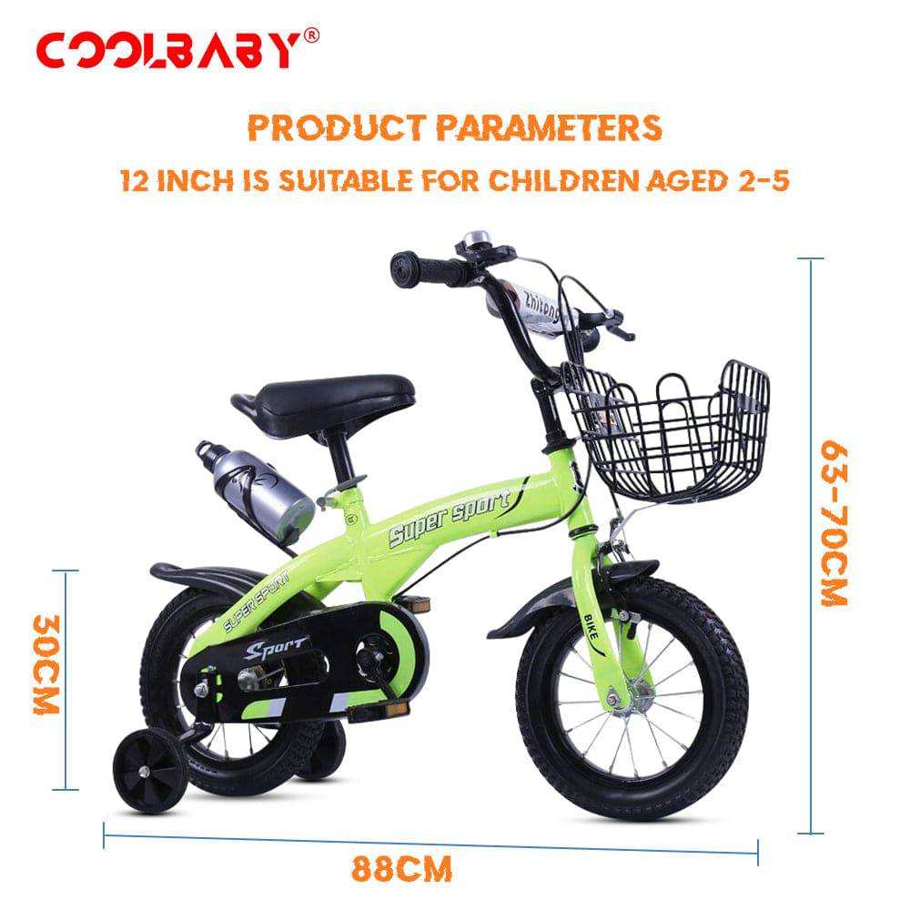 COOLBABY ZXC5188 Kids Bike with Hand Brake and Basket for Ages 3-8Years, 12 Inch Princess Bikes Bicycles with Training Wheels and Fenders - COOLBABY