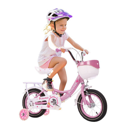 COOLBABY ZXC7602 Kids Bike with Hand Brake and Basket for Ages 3-8 Years, 12 Inch Princess Bikes Bicycles With backseat, Children Bicycle. (Pink) - COOLBABY