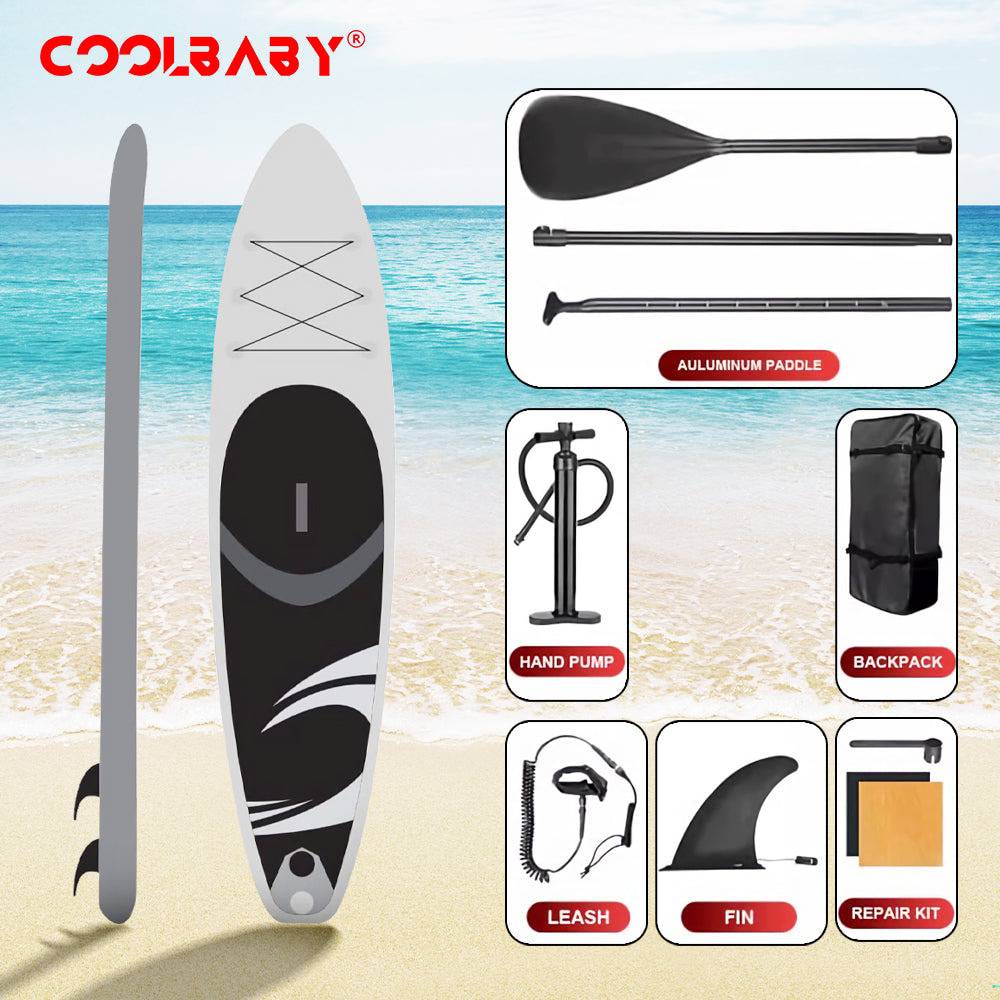 COOLBABY ZZR-W19 Premium Inflatable Stand Up Paddle Board (6 Inches Thick) with SUP Accessories | Wide Stance, Bottom Fin for Paddling, Surf Control, Non-Slip Deck | Youth & Adult Standing Boat - COOLBABY