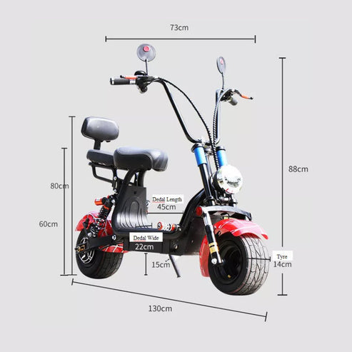 Small Harley two seat big tires with 1000w two wheels adult electric scooter motorcycle | Black Spider - COOLBABY