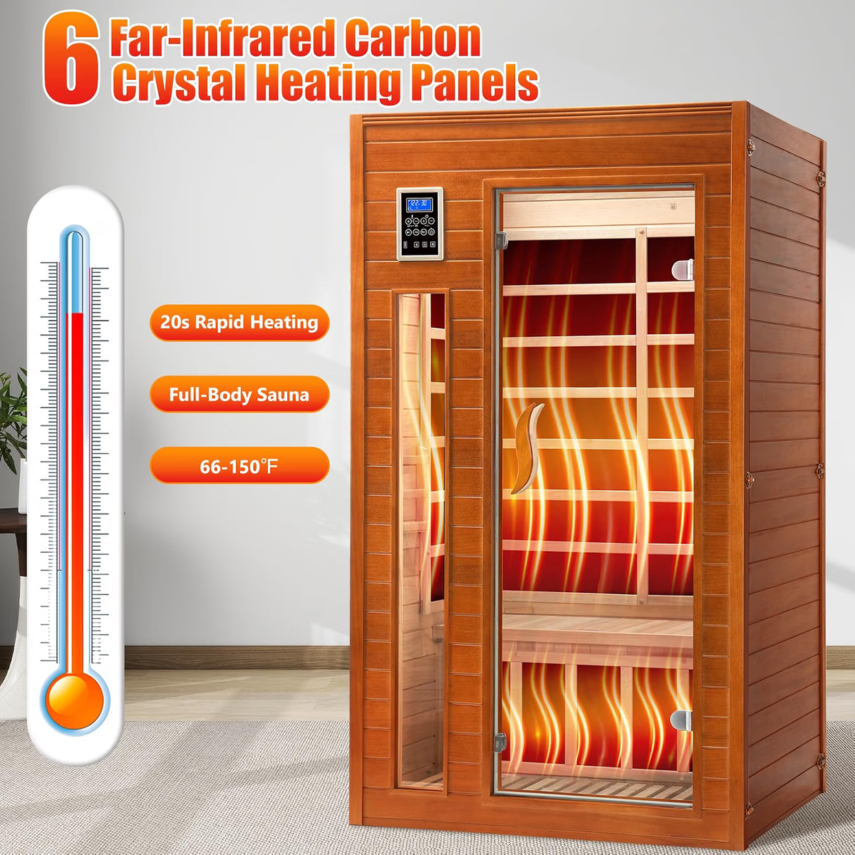 1-2 Person Infrared Sauna, Dry Heat Sauna with Red Light Therapy, Bluetooth, Radio