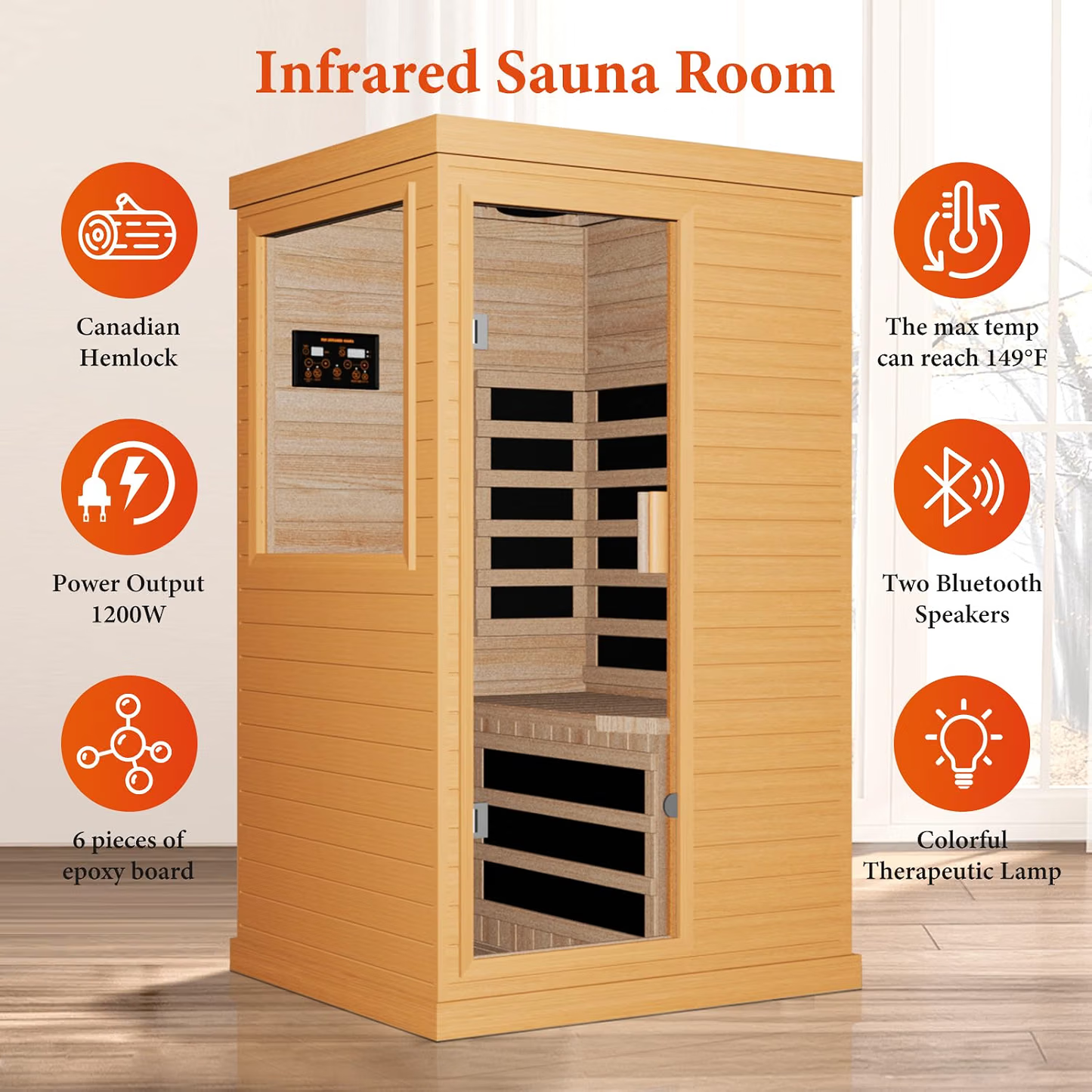 Far Infrared Sauna Home Sauna Spa Room Canadian Hemlock Wood 1200W for Home & Gym