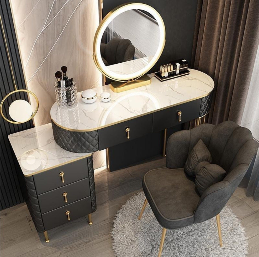 Modern Dressing Table with Lighted Mirror, Makeup Desk with Multi-Functional Storage - COOLBABY