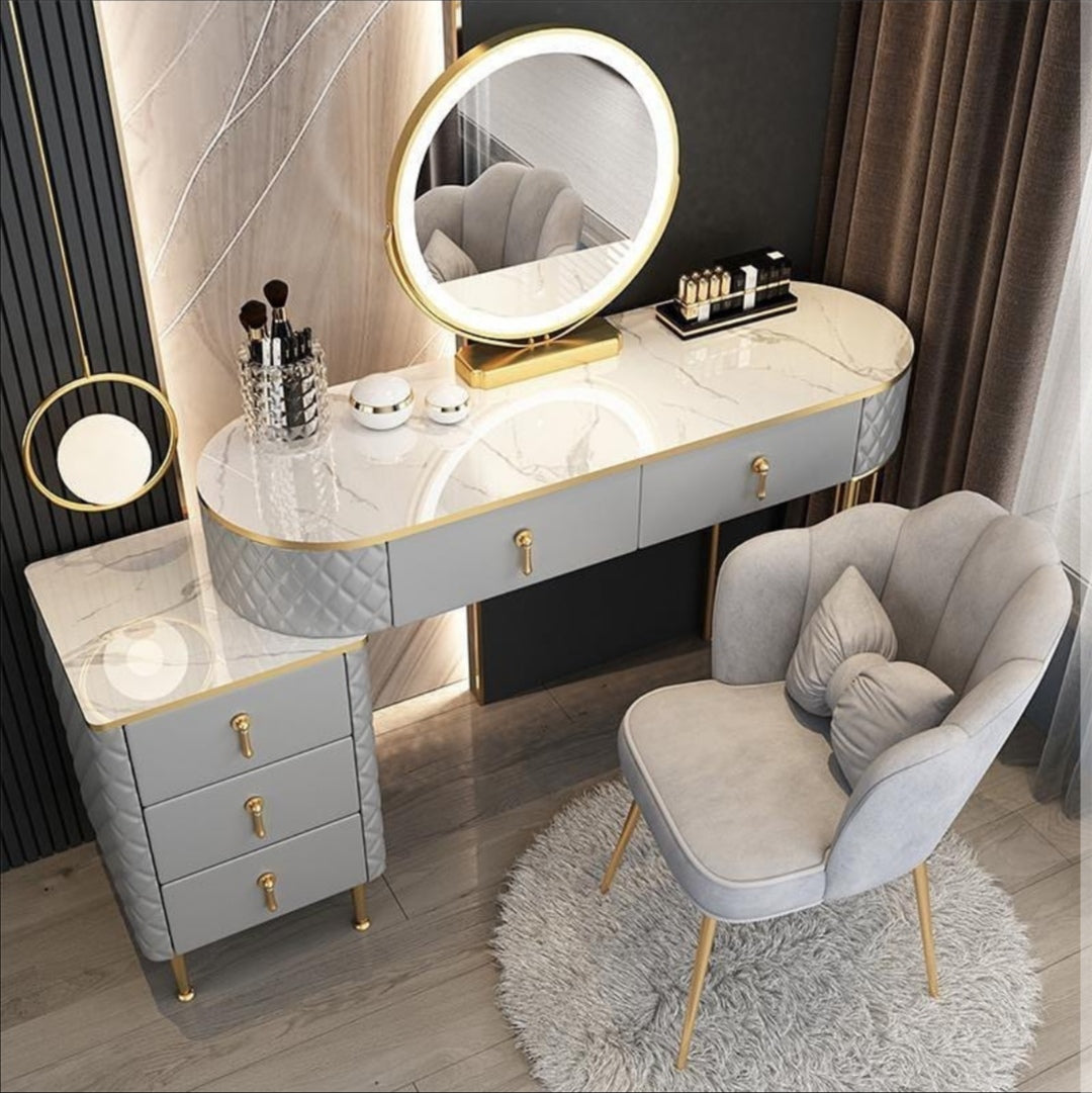 Modern Dressing Table with Lighted Mirror, Makeup Desk with Multi-Functional Storage - COOLBABY