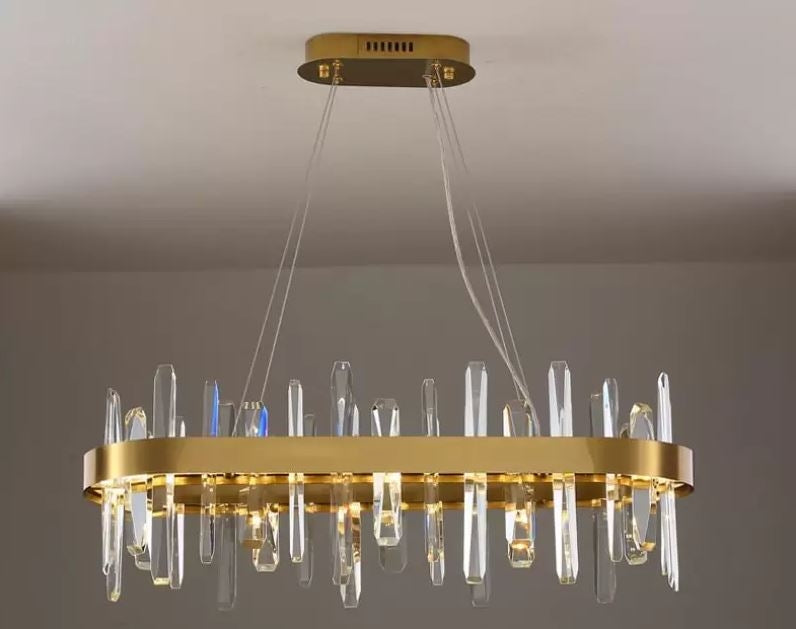 Modern Hanging Light 80LED Glass Iron Crystal Oval - Gold