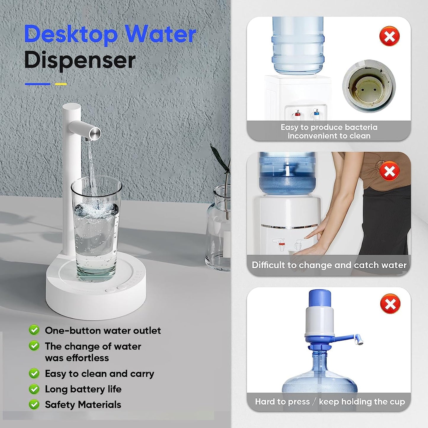 COOLBABY XQQ-ZDCSJ03 Electric Water Gallon Pump Automatic Water Bottle Pump Dispenser Desktop Rechargeable Water Pump Dispenser With Stand - COOL BABY