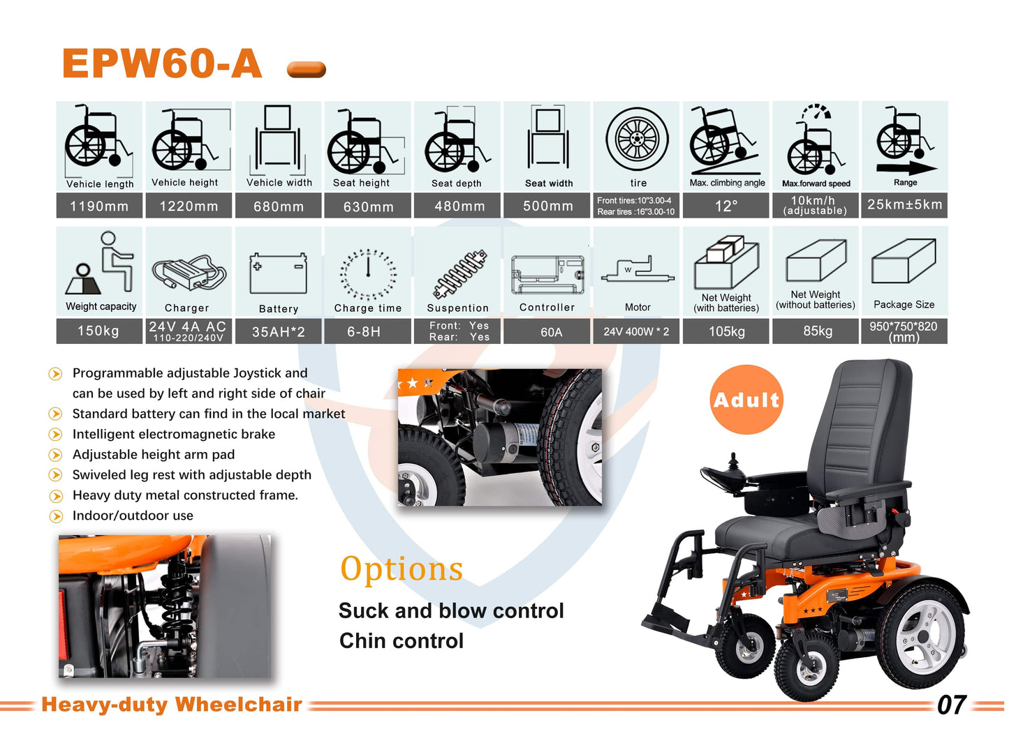 ENJOYCARE EPW60A: Stable and Adjustable Power Wheelchair with Programmable Joystick - COOLBABY