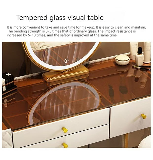 Modern Solid Wood Makeup Vanity Table Set with Smart Mirror and LED Lighting