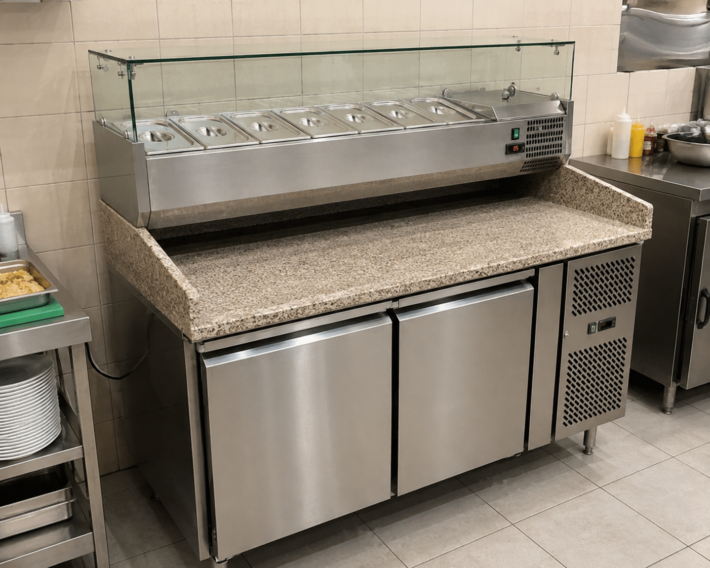Pizza Preparation Refrigerator 314L with Marble Top – 2 Door Commercial Pizza Prep Table | Italian Technology