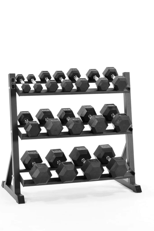 COOLBABY Complete 2.5KG to 20KG Hex Dumbbell Set with 3-Tier Rack – Durable, Rubber-Coated Weights - COOLBABY