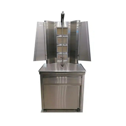 Gas Shawarma Machine 4 Burner with Cabinet & Wheels | AISI 304 Stainless Steel | Made in UAE