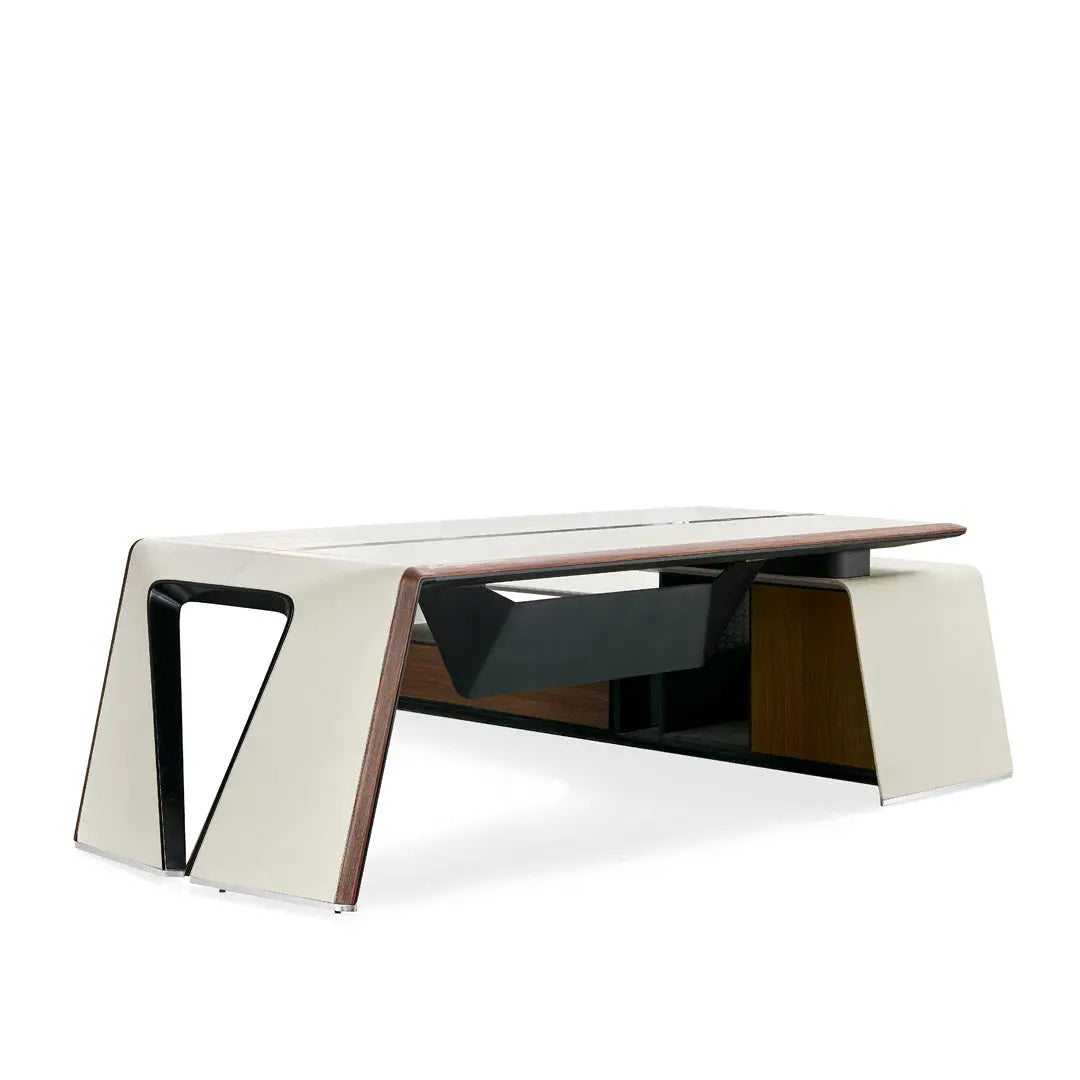 H06 Executive Office Table White & Brown | Premium Executive Desk with Storage
