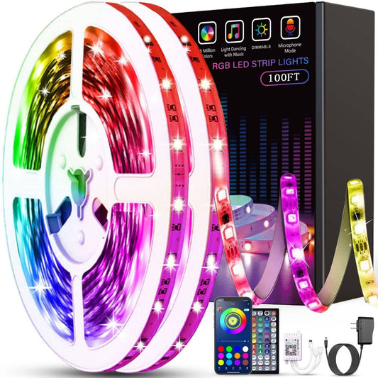 COOLBABY Led Lights for Bedroom 100ft (2 Rolls of 50ft) Music Sync Color Changing Strip Lights with Remote and App Control RGB Strip, for Room Home Party Decoration - COOL BABY