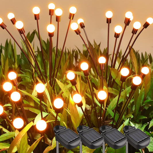 COOLBABY Hard Thorn Solar Firefly Lights, 4 packs of 8 LED Solar Swing Lights, Solar Garden Lights Waterproof, Solar Firefly Lights Outdoor Solar Garden Decorative Lights - COOL BABY