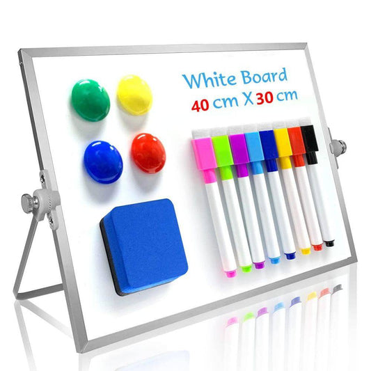 COOLBABY Small Whiteboard 40 * 30CM 8Markers, 4 Magnets, Eraser. Portable Double Sided Magnetic Desktop Whiteboard - COOL BABY