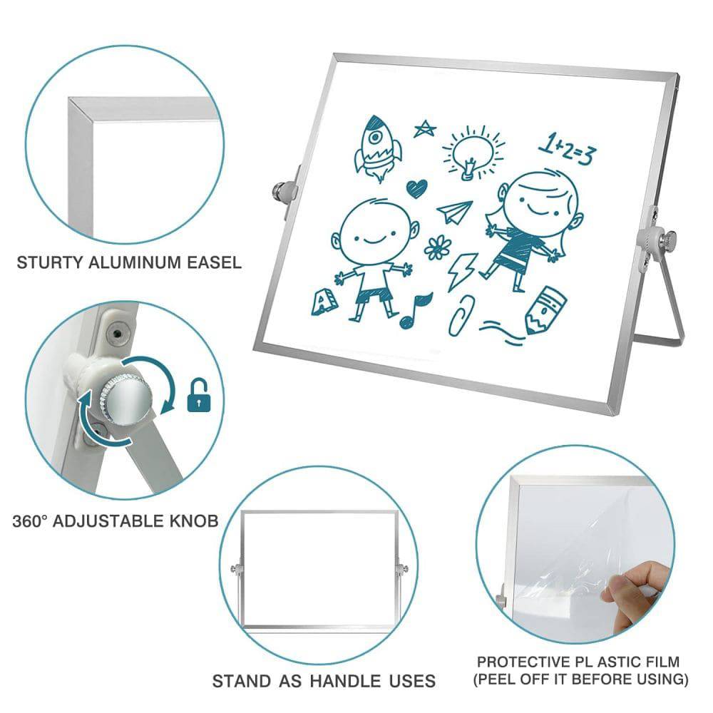 COOLBABY Small Whiteboard 40 * 30CM 8Markers, 4 Magnets, Eraser. Portable Double Sided Magnetic Desktop Whiteboard - COOL BABY