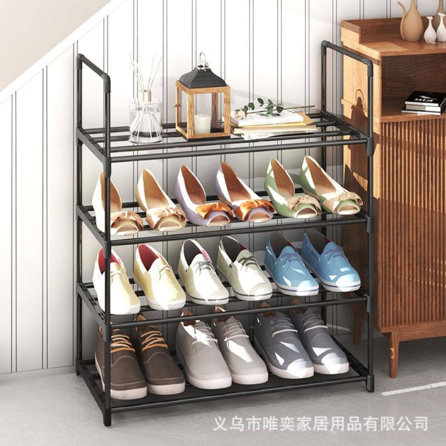 COOLBABY 5 Layer Metal Shoe Rack, Adjustable Shoe Rack Storage Organizer, Stackable Boot And Shoe Storage For Entrances, Hallways, Living Rooms, Closets, Black - COOL BABY