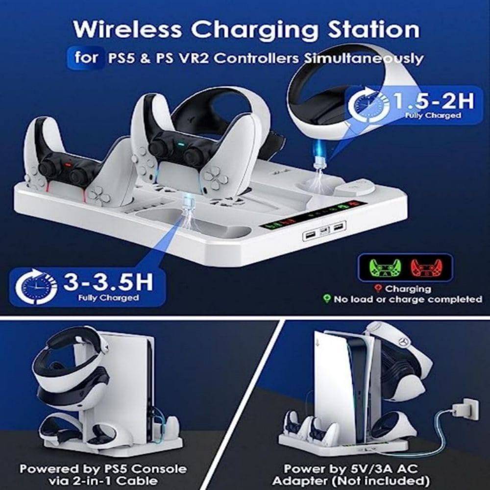 COOLBABY for PS5 Accessories Cooling Stand, PSVR2 Charging Station, Playstation VR2 Headset Headset Stand, Controller Charger Cooling Fan - COOL BABY