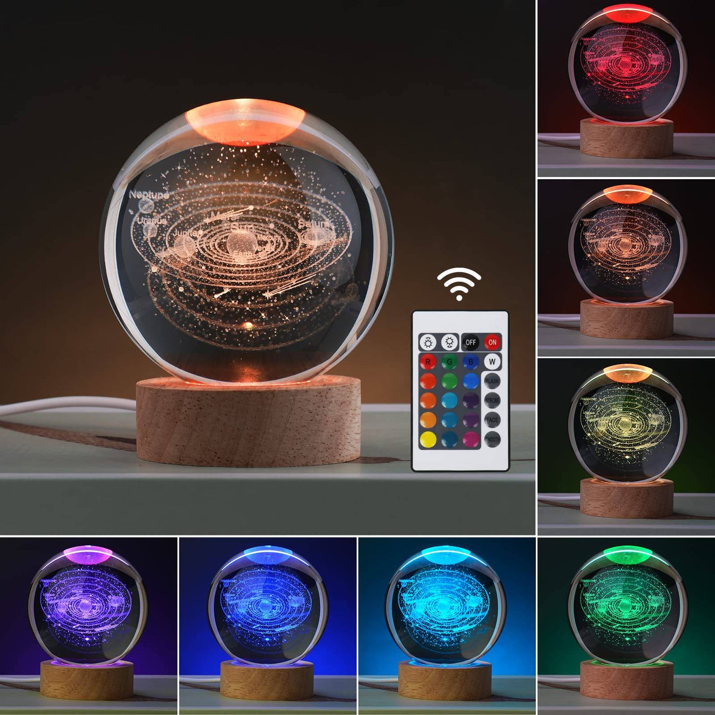 COOLBABY Solar System Crystal Ball Tabletop Small Night Light Ornaments Creative Glass Ball Ornaments Birthday Gift Graduation Gift - COOL BABY