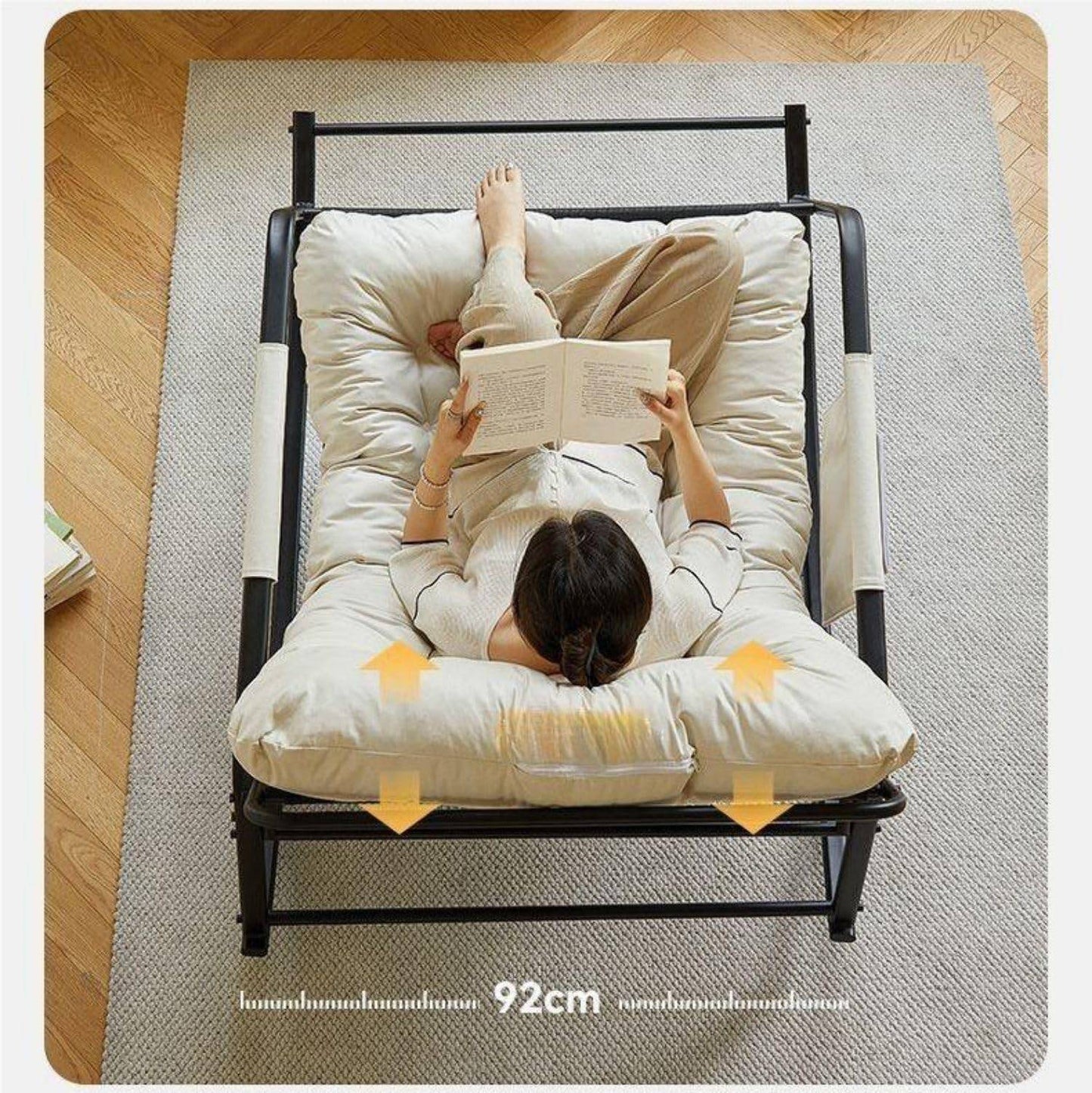 COOLBABY Oversized Rocking Chair, Casual Side Armchair, Comfortable Lunch Break Thick Technical Cloth Cushion, Steel Legs, Suitable for Living Room, Bedroom and Balcony Beige - COOL BABY